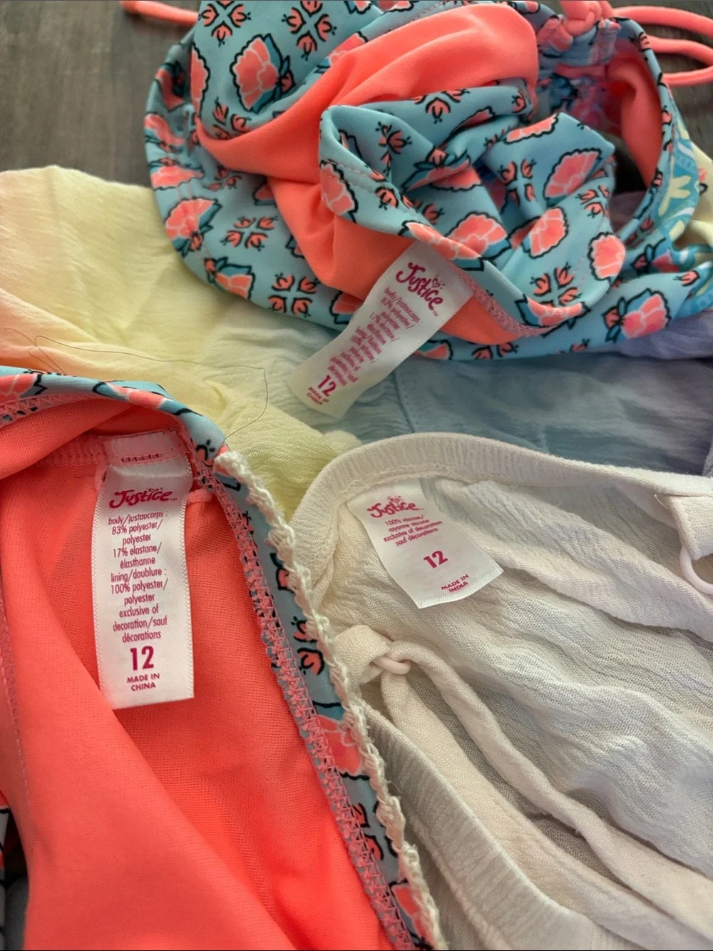 Justice swim 3 piece set size 12